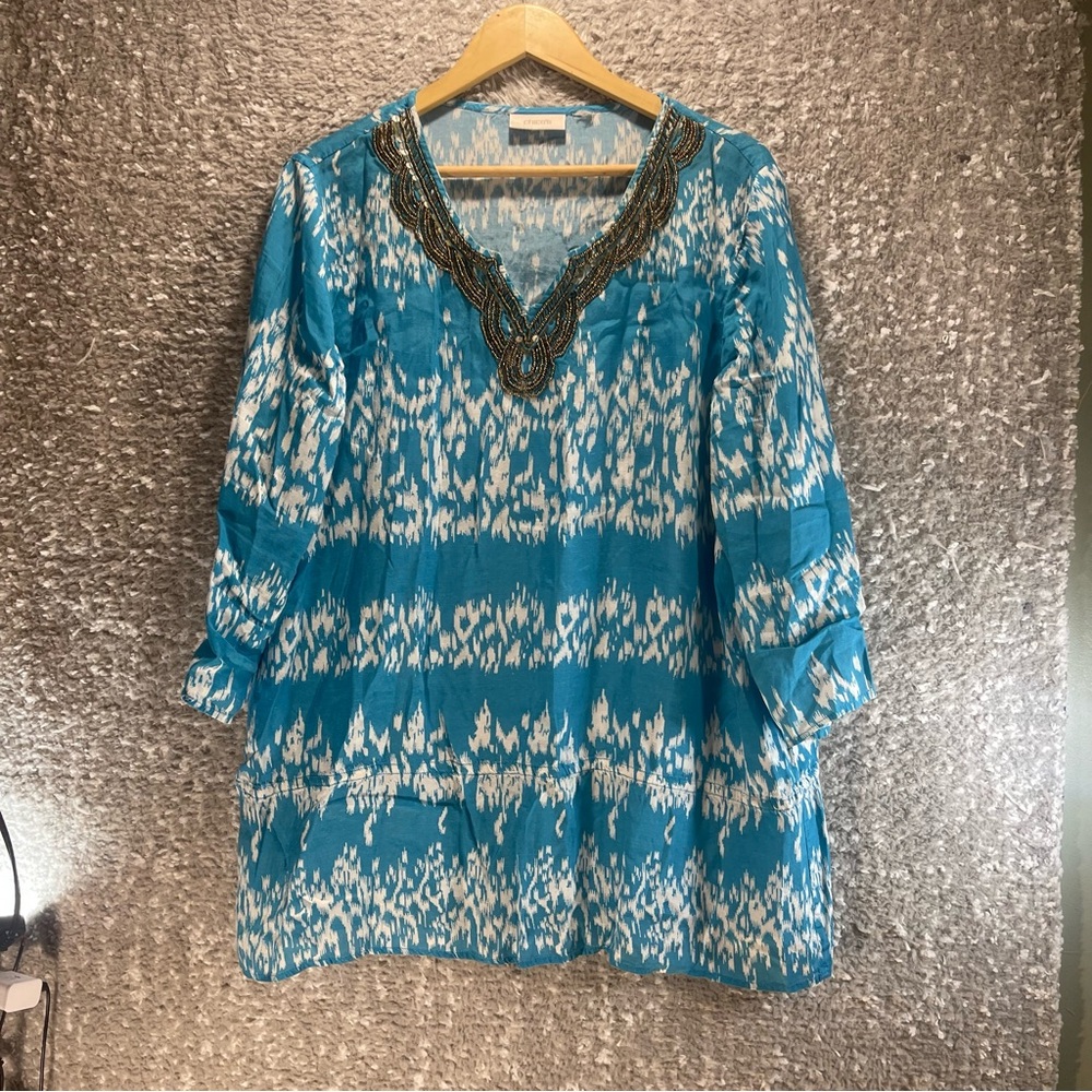 Chicos's Women Tunic Top Blue V-neck Viscose Lightweight Vacation Resort 3, XL